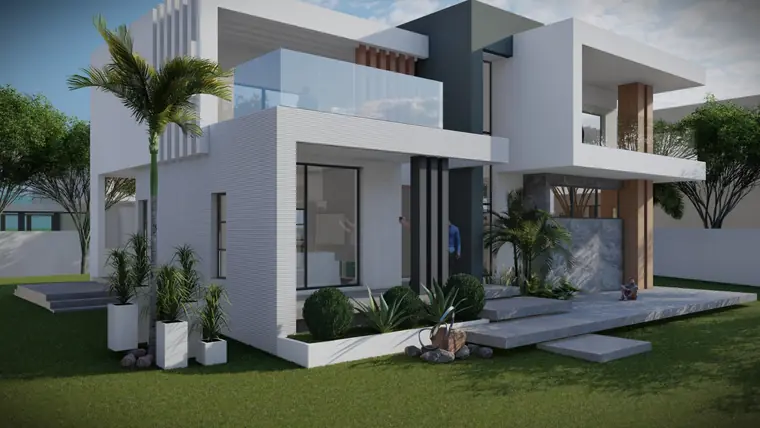 Render de moradia moderna projetada pela BRG GROUP